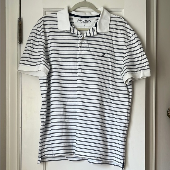 Nautica Classic Fit Striped Polo Shirt Preppy Coastal nautical Y2K 90S golf L - Picture 1 of 8